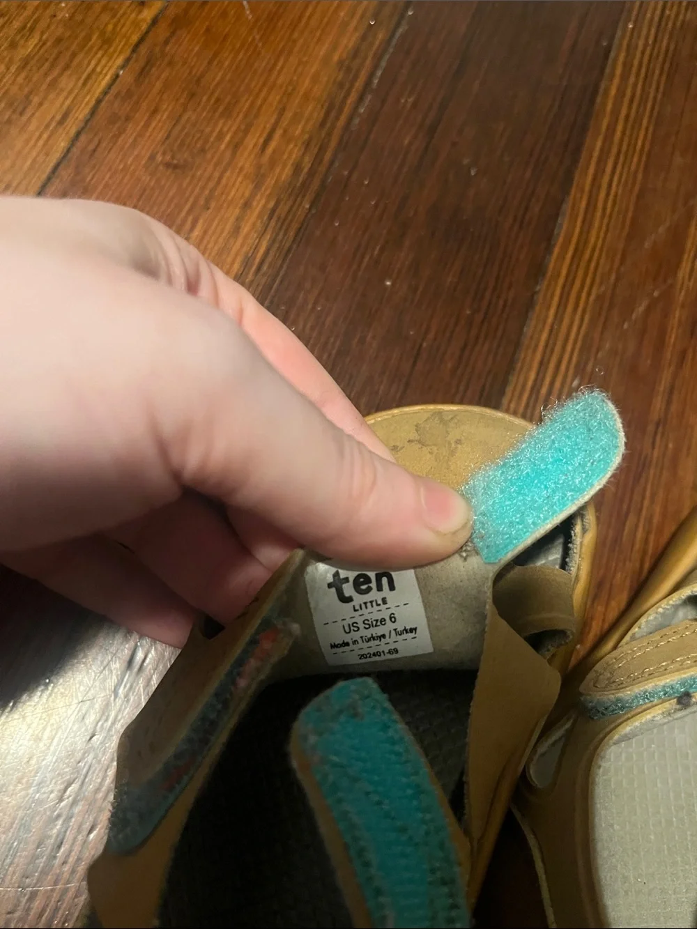 Kids Closed-Toe Sandals in Tan with Hook-and-Loop Strap